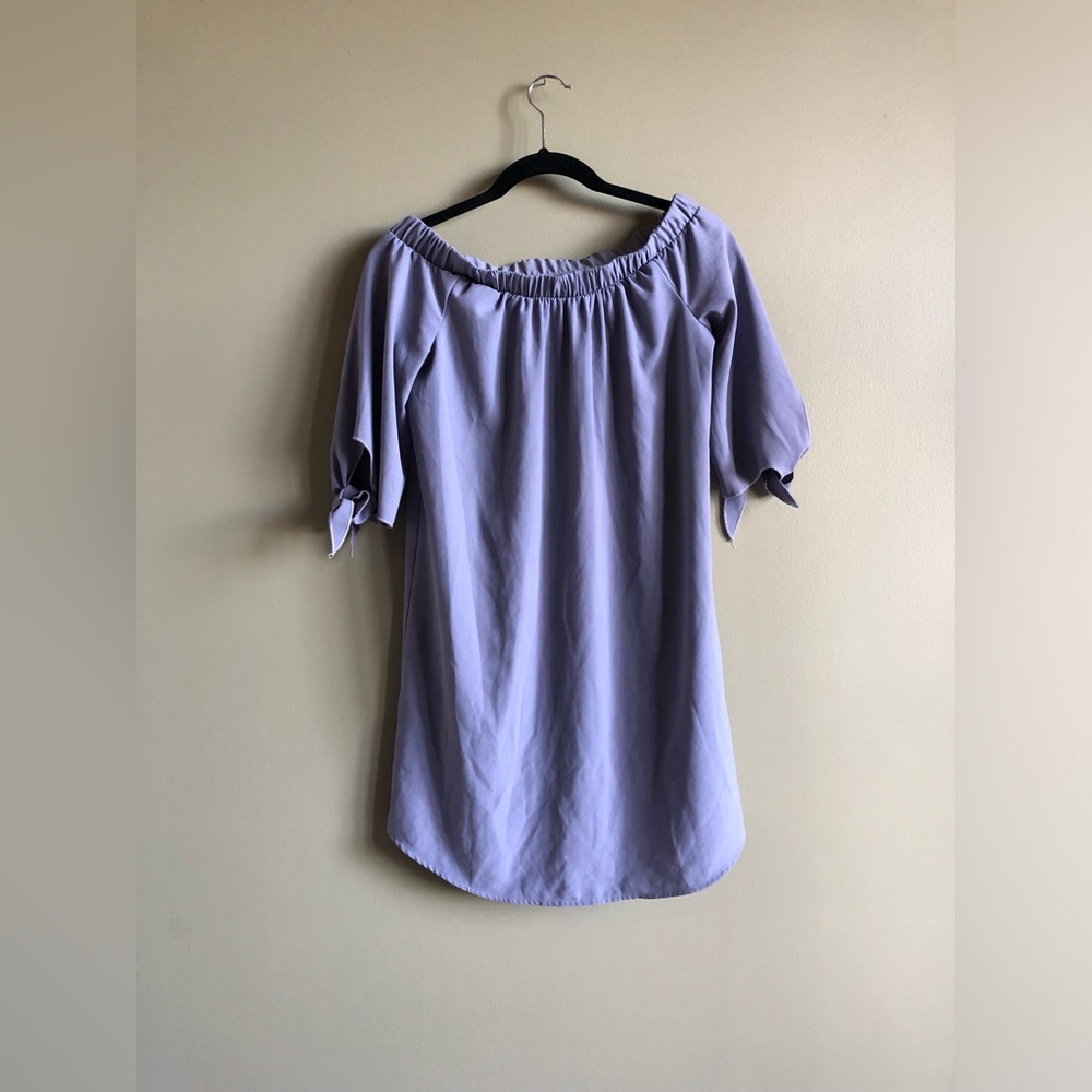 New Bar III Purple Off the Shoulder Short with bow Sleeve Dress Size XS